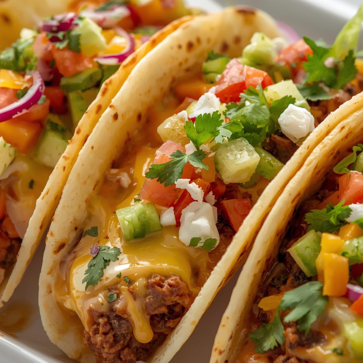 POR FAVOR MAIS UMA IMAGEM LINDA MOSTRANDO TRES SMASH TACO, COM QUEIJO SCHEDER E SALADAS. (2)